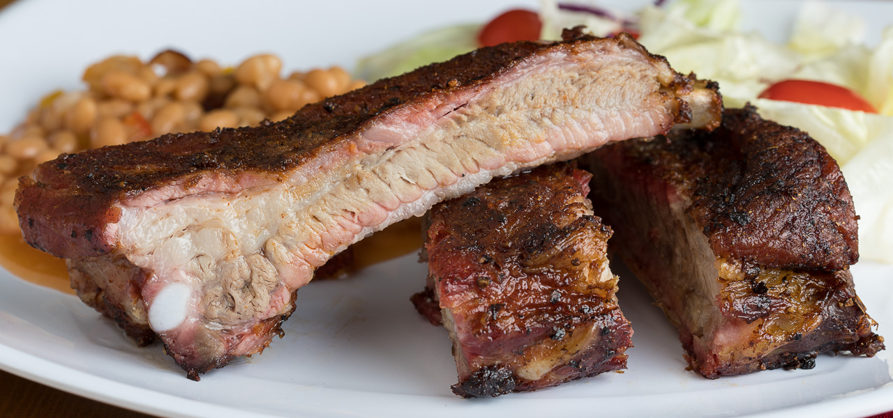 Slow roasted BBQ pork ribs served by Forrest Fire BBQ catering in Marin County.